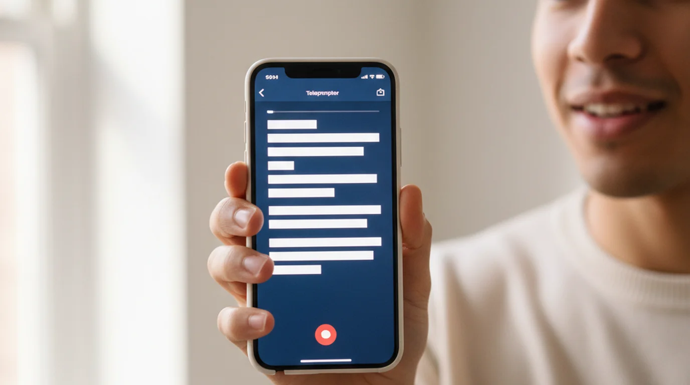 Blue cartoon cover for Teleprompter App for iOS: iPhone and iPad Complete Guide