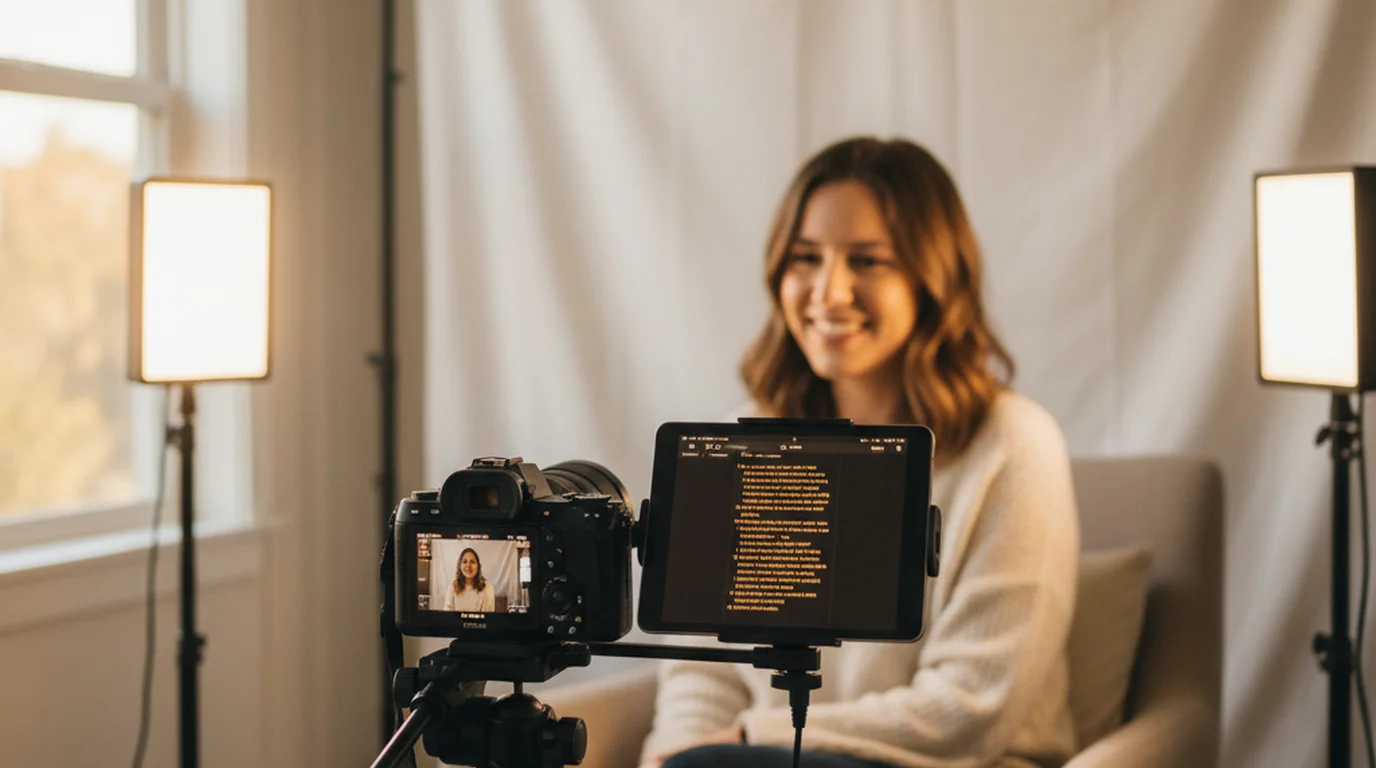 Blue cartoon cover for Video Teleprompter App: A Practical Guide for Creators