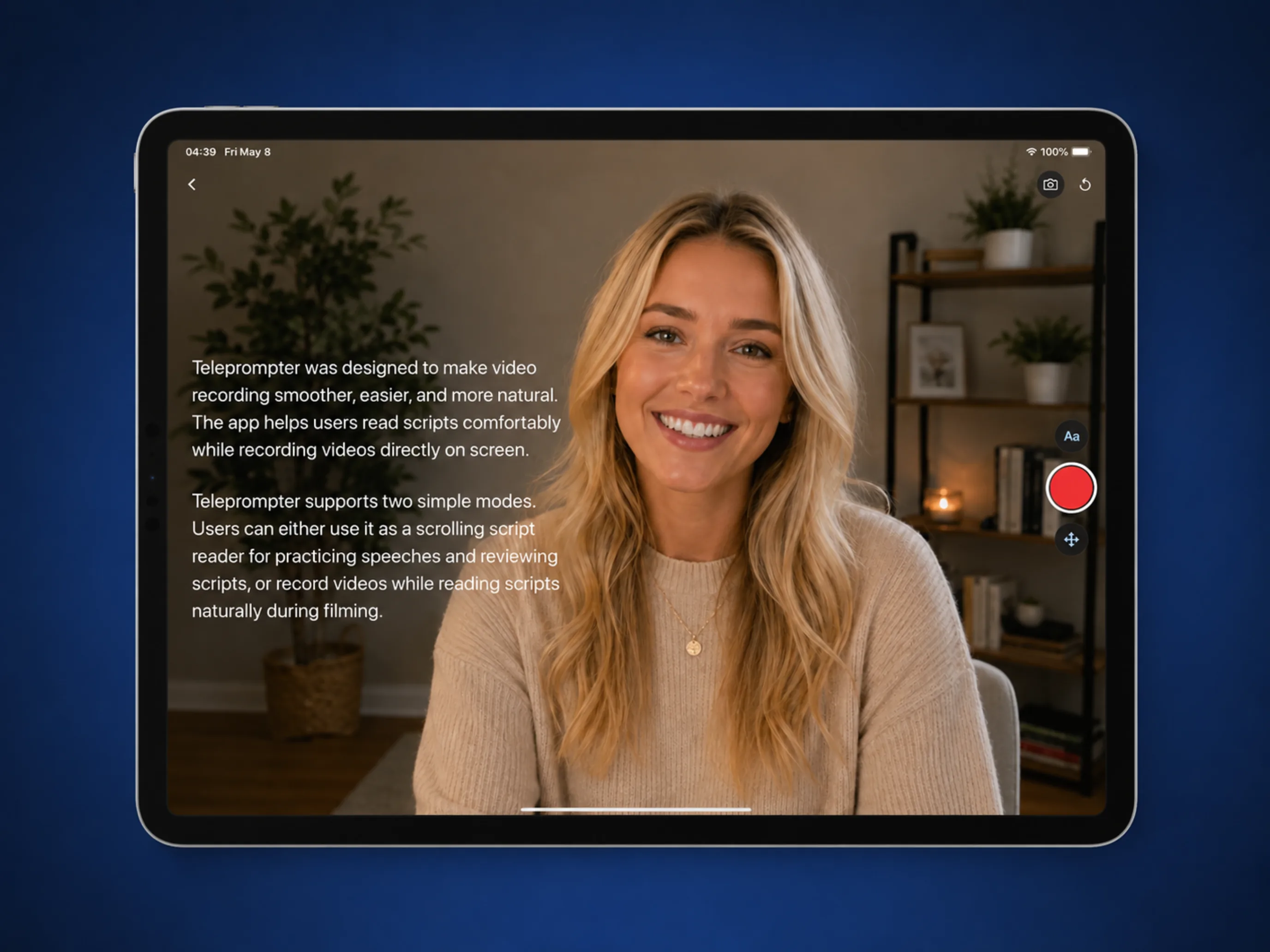 iPad teleprompter app recording video with script directly on screen