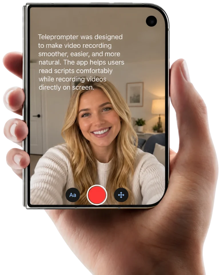 iPhone Duo'da canlı kamera görüntüsünün üzerinde metin gösteren prompter uygulaması